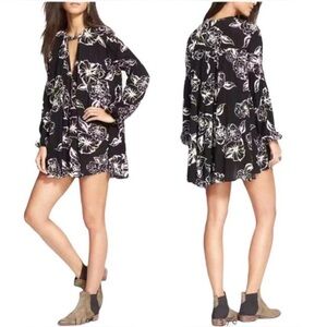Free People | Swing Out Of It Black Floral Tunic Dress, size M